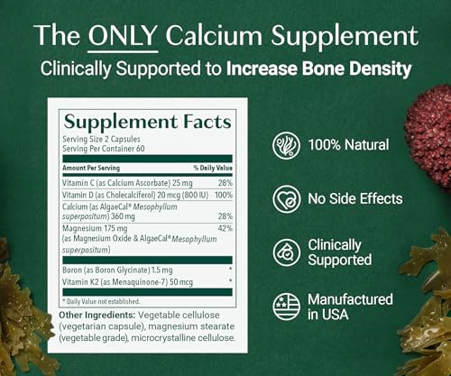 image for ALGAECAL Organic Red Algae Calcium Supplement for Bone Density, Vitami