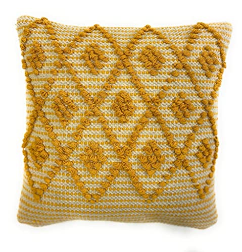 Image of TIB Premium Boho Decorative Throw Cushion Covers, 16 x 16 cm, Set of 2, Cotton. (Mustard Diamond)-230 TC