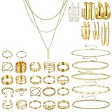 ZXTGBQ Joyas De Mujer - Set De 36 Piezas: Brazalete Dorado, Anillos Mujer, Collar Dorado, Pendiente, BisuteríA Jewelry JoyeríA Y Colgante Para Mujeres, Anillo Doradomujer, Oro