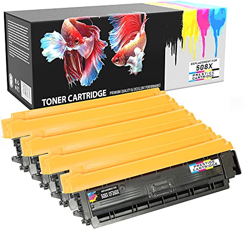 PRESTIGE CARTRIDGE 508X 4 Tóners Alta Capacidad (Negro: 12500 Páginas & Cian/Magenta/Amarillo: 9500 Páginas) compatibles para HP LaserJet Enterprise M552dn M553n M553dn M553x MFP M577dn M577f M577c