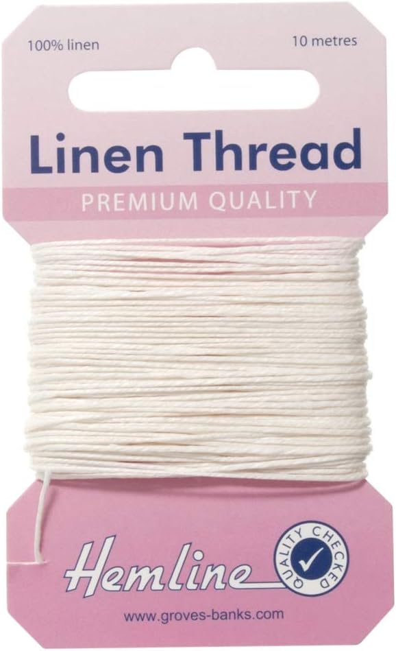 Hemline Strong Linen Thread for Sewing and Repair of Canvas, Upholstery, Saddlery and Heavy Fabrics - Colour White - 1 x 10m Card