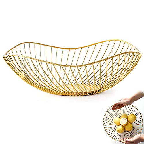 Obstkörbe Gold Metall, Obstkorb Aus Eisen, Obstschalen im Wohnzimmer, Brotkorb Obstschale Metall, Hohler Obstkorb, Fruit Basket, Korb Schale Deko Aufbewahrung Für Obst Gemüse Snacks Und Brot (A)