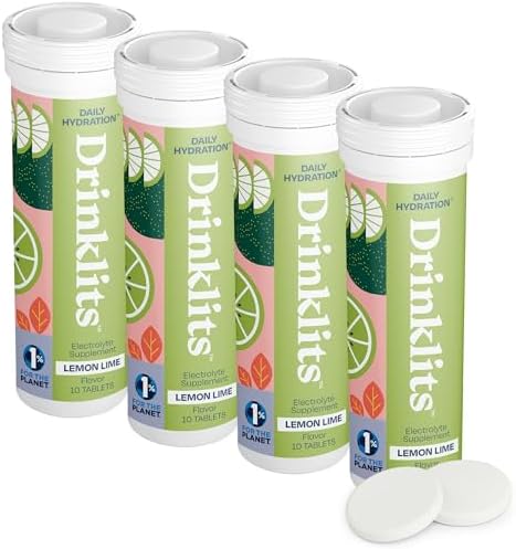 Drinklits Lemon-Lime Daily Electrolyte Hydration Tablets (4) Tube Bundle | Natural Sports Drink – 0g Sugar – Excellent Flavor | 40 Servings – 10 Tablets Per Tube