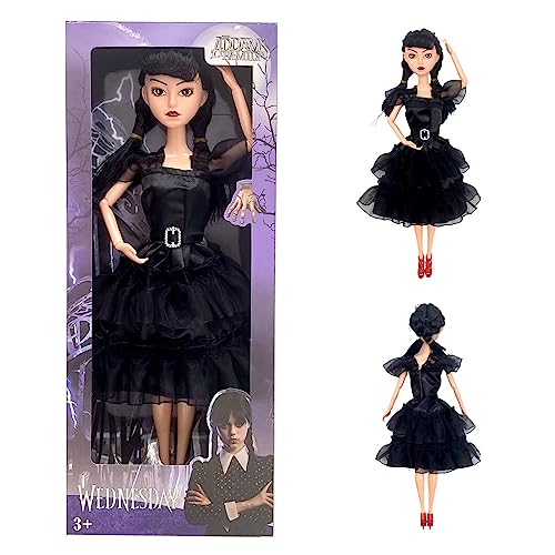 Wednesday Addams Dolls, 6/11.5 inches Wednesday Toys, Black Dresses, Long Sleeve Dots, Made to Move Wednesday Adams Dolls, Birthday Gifts for Kids Girls Fans (B)