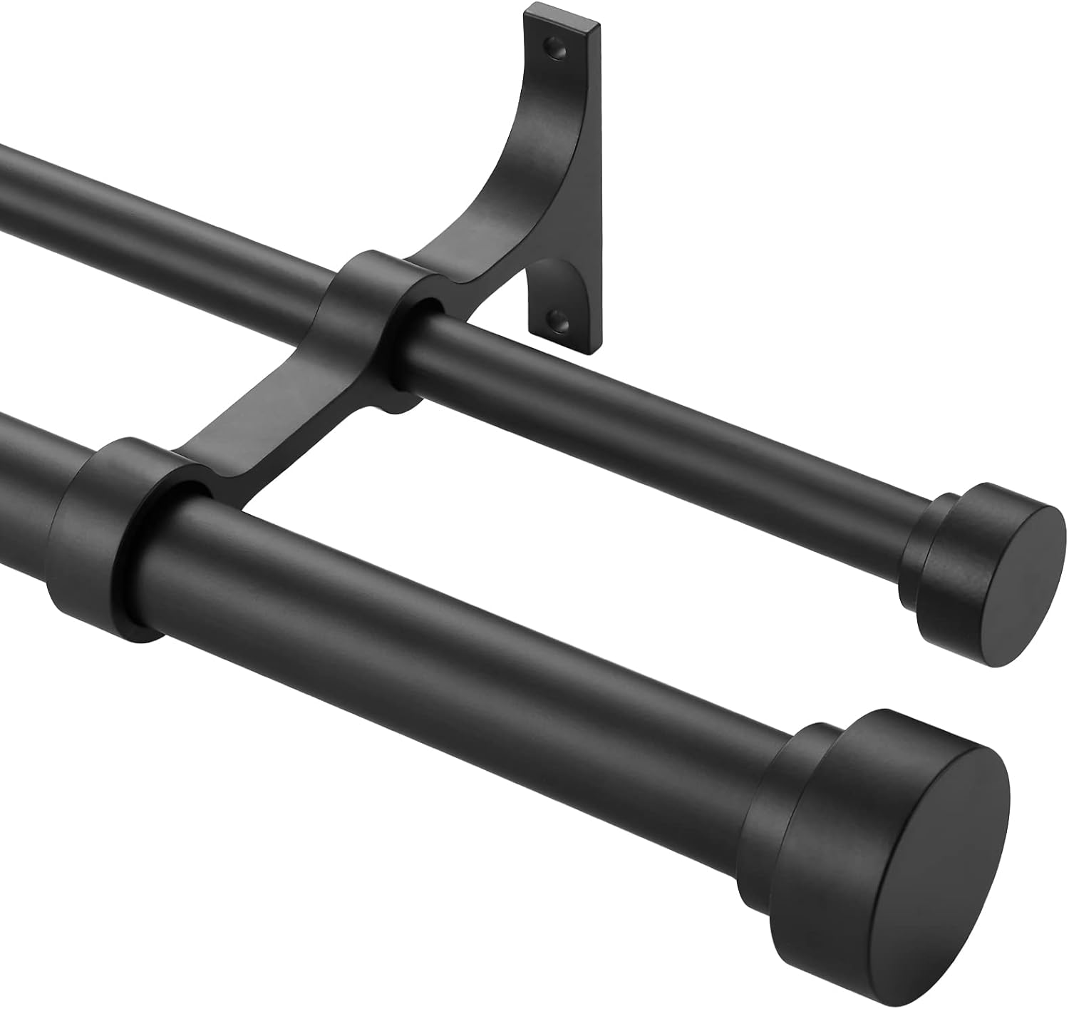 Heavy Duty Double Curtain Rods with Cylindrical Cap Finials - 72 to 144' Telescoping Rods, 1 Inch Diameter Front, 5/8 Inch Diameter Back - Matte Black Matte Black 72-144"