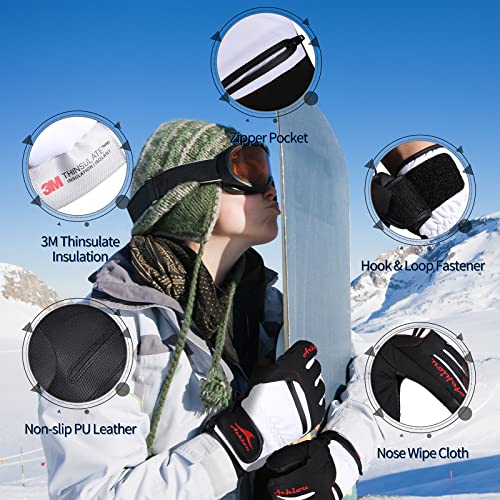 Achiou Winter Snow Ski Gloves For Men Women, Warm Waterproof Skiing Gloves For -30℉ Cold Weather, Touchscreen Snowboard Glove #TOP4