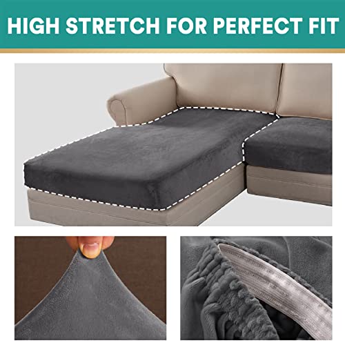 3 Pieces Velvet Sectional Couch Covers Stretch L Shape Sofa Cover Separate Cushion Couch Chaise Cover Sofa Slipcover Furniture Protector For Both Left/Right Sectional Couch (3 Seater, Grey) #TOP4