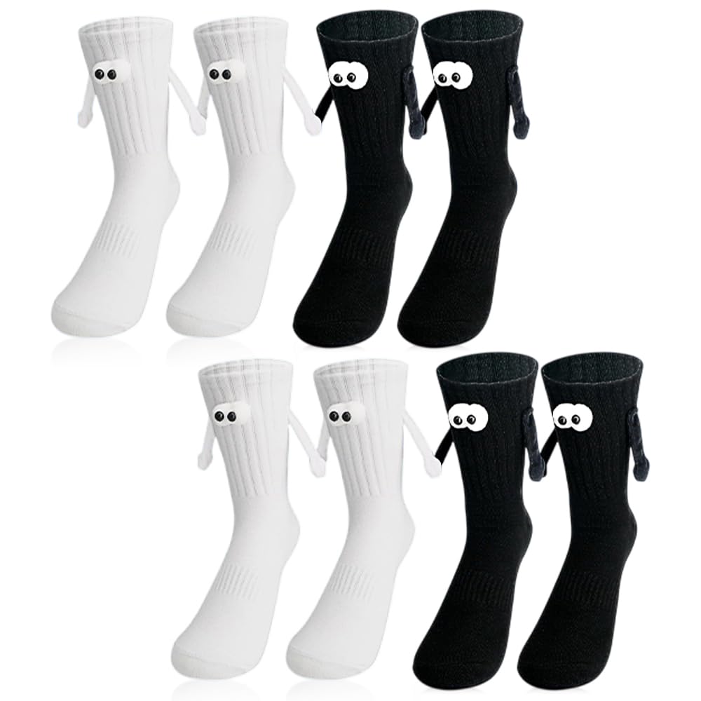 BNGXR Magnetische Socken, Hand in Hand Socken Magnet, Lustige Schwarz und Weiße 3D Paar Händchen Halten Socke, Freundschafts Lustige Geschenk für Paare Freunde Familie