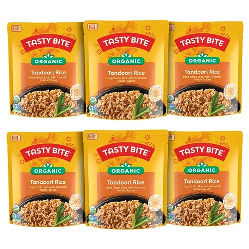 Image of Tasty Bite Organic Tandoori Rice, 8.8 Ounce, Pack of 6, Ready to Eat, Microwavable, Vegan, Gluten-Free