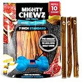 MIGHTY CHEWZ 7" Standard Bully Sticks 10 Pack Refill - No Choking/All Natural Pizzle Sticks