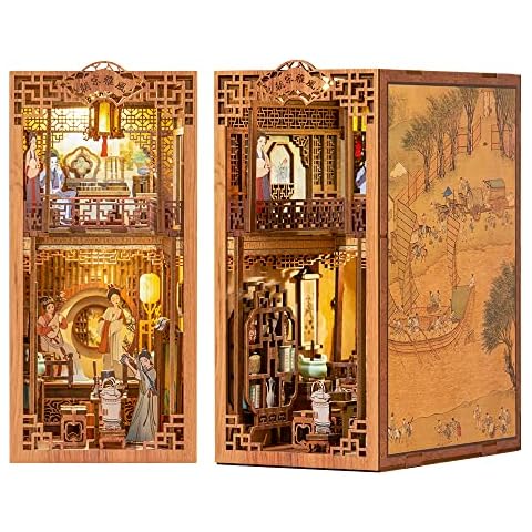 CUTEBEE DIY Book Nook Kit - DIY Miniature Dolls House Kit with Furniture and LED Light, 3D Puzzle Wooden Art Bookends, Model Kits for Adults to Build (Elegant Song) Cover