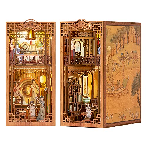CUTEBEE DIY Book Nook Kit - Casa de muñecas en Miniatura de Madera con Muebles y Luces LED, Decoración de inserción de estantería Creativa, Elegant Song Cover