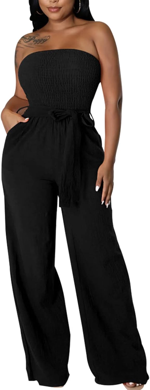 LightlyKiss Women's Casual Sleeveless Tight Jumpsuit Elegant And Fashionable Pleated Long Pants Rompers