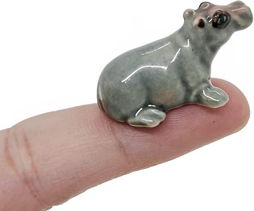 Miniatura 3 de WitnyStore Pequeña figura de hipopótamo recta gris de 1 pulgadas, hecha a mano, de cerámica, hipopótamo, mamífero acuático africano, animales de