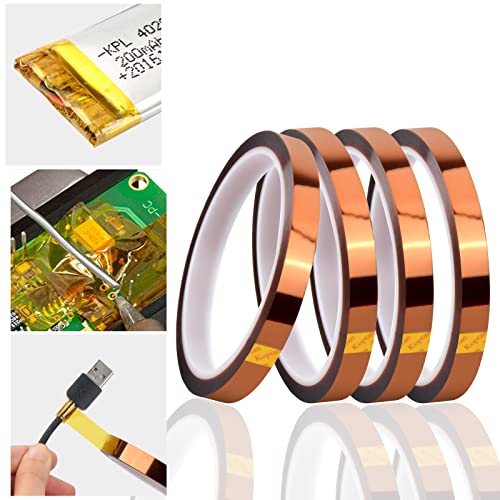 Kaslaider 4 Rollen 10mm x 30m Hohen Temperaturen Hitzebeständig Klebeband, Braun Hochtemperatur Band, Hohe Temp Elektronik Isolierband, Polyimid Kapton Tape für 3D-Drucken Sublimations Löten