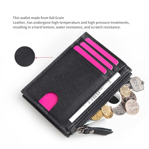 Slim Wallet for Women Small Leather RFID Blocking Credit Card Holder Minimalist Front Pocket Wallet with Coin Purses & Pouches,Black4