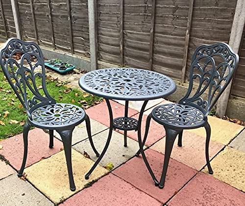 Lazy Susan™ Salon de jardin Tulip rond 2 places en aluminium moulé au sable résistant aux intempéries et sans entretien - Chaises de bistrot assorties - Finition gris ardoise Cover