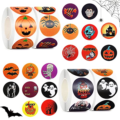2000 Stück Halloween Siegelaufkleber, Kürbis Spinne Fledermaus Geist, 4 Rollen Halloween Runde Aufkleber Halloween Party Dekorationen für Partytüten Karten Umschlag Cover