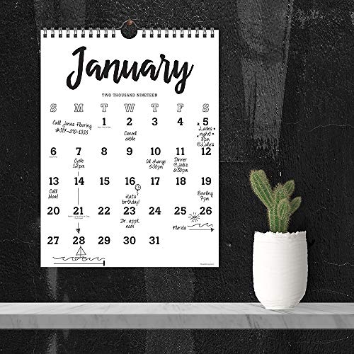 Tf Publishing 19-6204A July 2018 - June 2019 Black & White Script Monthly Wall Calendar, 9 X 12", Black & White #TOP7