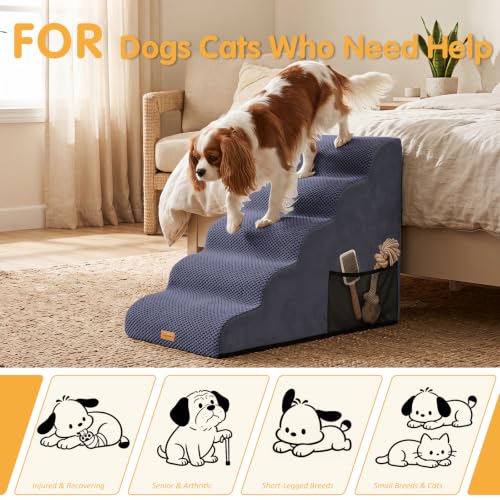 Image of Topmart High Density Foam Dog Steps 5 Tiers, Extra Wide Deep Pet Steps | Non-Slip Dog Stairs Ramp for Bed, Soft Foam Cat Ladder,Best for Older Injured, Older Pets, Cats with Joint Pain