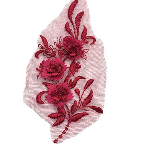 Beaded Pearl Tulle Apparel Sewing Handmade Embroidery Lace Applique Wedding Dress Fabric Accessories(Wine red)