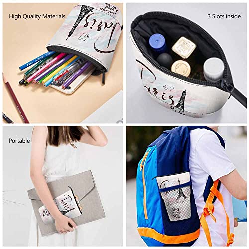 Image of Swono Eiffel Tower Pencil Pouch Romantic France Paris Marble Watercolor Stand Up Pencil Case Organizer Pencil Holder Makeup Bag Gift Pink