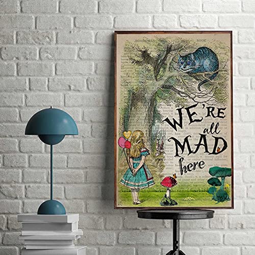 TNND Poster Alice au pays des merveilles « We'Re All Mad Here » - Poster vintage Alice au pays des merveilles - Affiche en métal - 20,3 x 30,5 cm