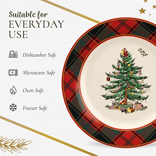 Spode Christmas Tree Tartan Dinnerware Set | 16-Piece Dish Set| Service For 4| Dinner And Salad Plates, Coffee Mugs, And Cereal Bowls| Holiday Dishes| Dishwasher Safe #TOP5