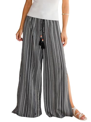 Image of CUPSHE Women's Wide Leg Beach Pants - Tropical Floral with Pockets Plus Size Casual Flowy Vacation Bottoms