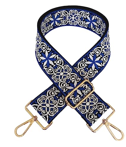 Image of Purse Strap Star Flower Pattern Trendy Bag Strap Replacement Adjustable Jacquard Belt for Purse Crossbody Guitar CameraBags (Blue)