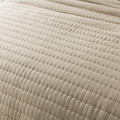Oversized California Cal King Size Quilt Bedding Sets with Pillow Shams, Beige Lightweight Bedspread Coverlet, Quilted Blanket Thin Comforter Bed Cover for All Season, 3 Pieces, 118x106 inches