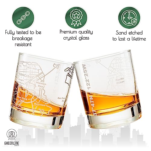Greenline Goods Whiskey Glasses - 10 Oz Tumbler Gift Set For San Francisco Lovers, Etched With San Francisco Map | Old Fashioned Rocks Glass - Set Of 2 #TOP2