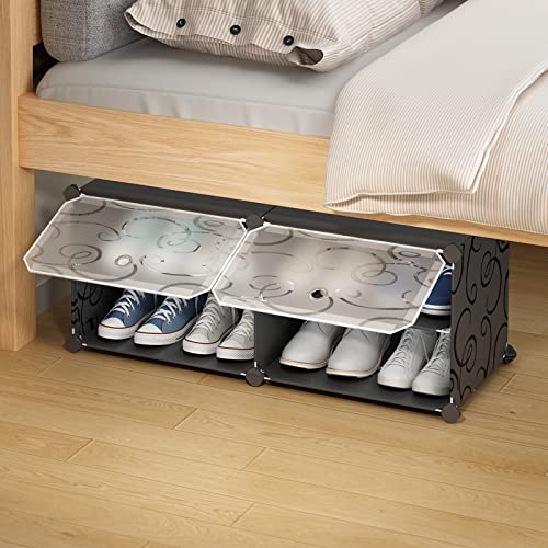 Maginels 8 Pair Portable Shoe Rack Small Diy Shoe Storage Shelves Closet Shoe Organizer Underbed Storage Organizer, Stackable, Black #TOP1