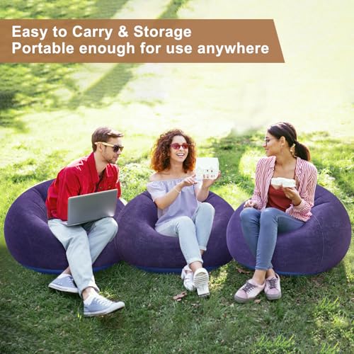 Image of Realspring 6 Pcs Inflatable Bean Bag Chair, Air Pump,Blue | Electric Pump for Inflation, Foldable Blow up Chairs for Outdoor Movie Seating, Portable Sofa for Adults Camping