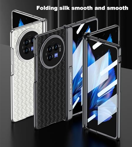 COQUE Vivo X Fold3 Pro Case,Slim Leather Cover with Phone Kickstand and Magnetic Hinge Protection,Tempered Film Weaving Shell for Vivo X Fold3 Pro-Carbon fiber - Image 2