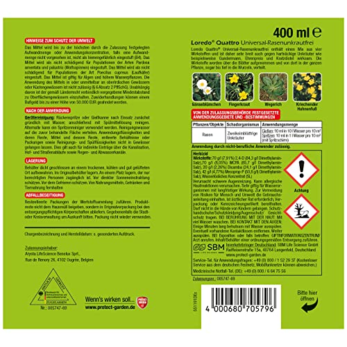 2 x 400 ml Bayer Garten Universal-Rasenunkrautfrei Loredo Quattro Unkrautvernichter