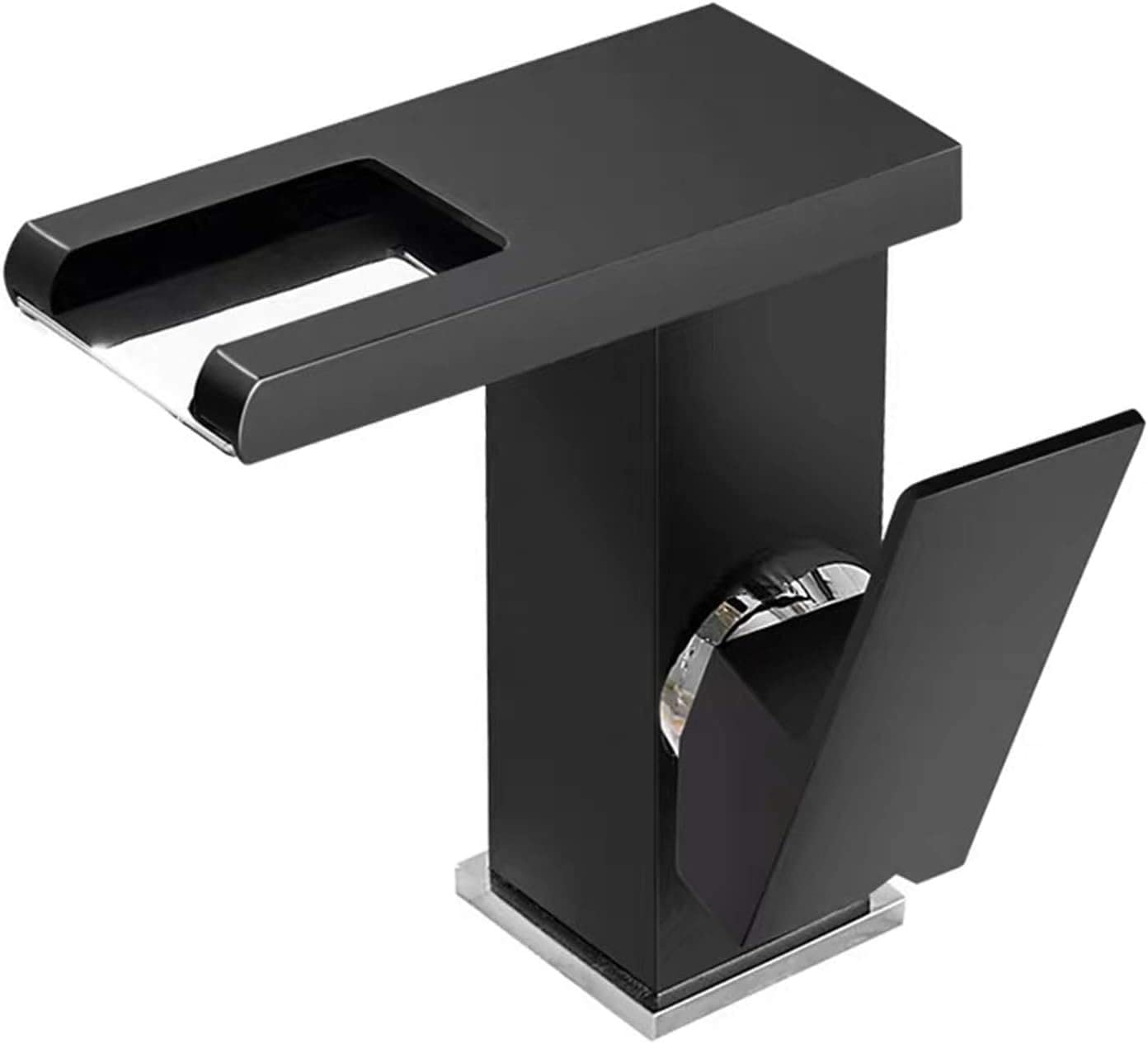 Robinet cascade LED de salle de bain noir mitigeur laiton eau chaude et froide monotrou