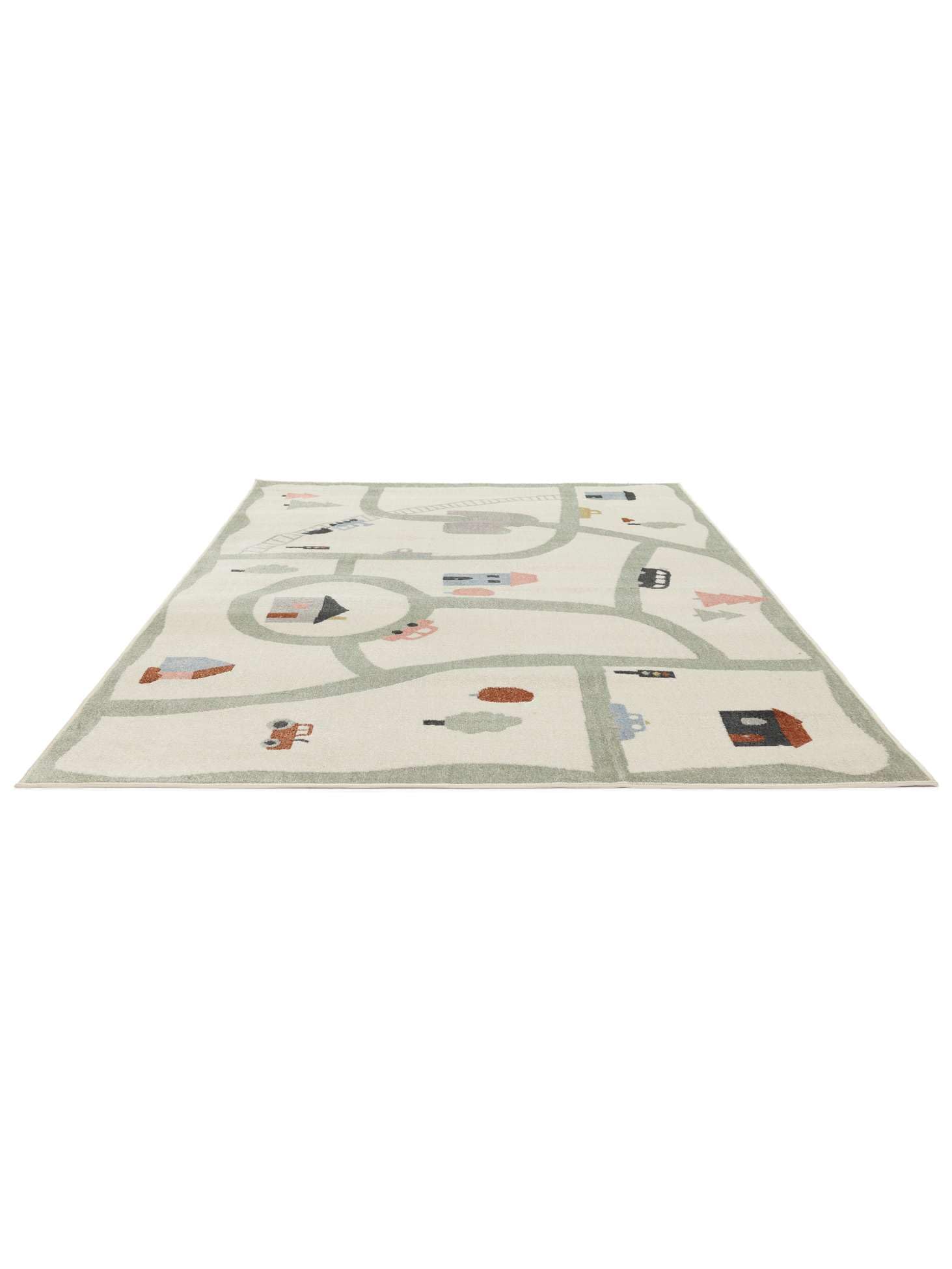 RugVista Road Map Alfombra Infantil, 100 x 160 cm, Blanco/Multi | Modernas, Niños, Rectangular, Pelo corto, Lavado a máquina, Oeko-Tex 100, Sin productos químicos peligrosos, Cuarto del bebé
