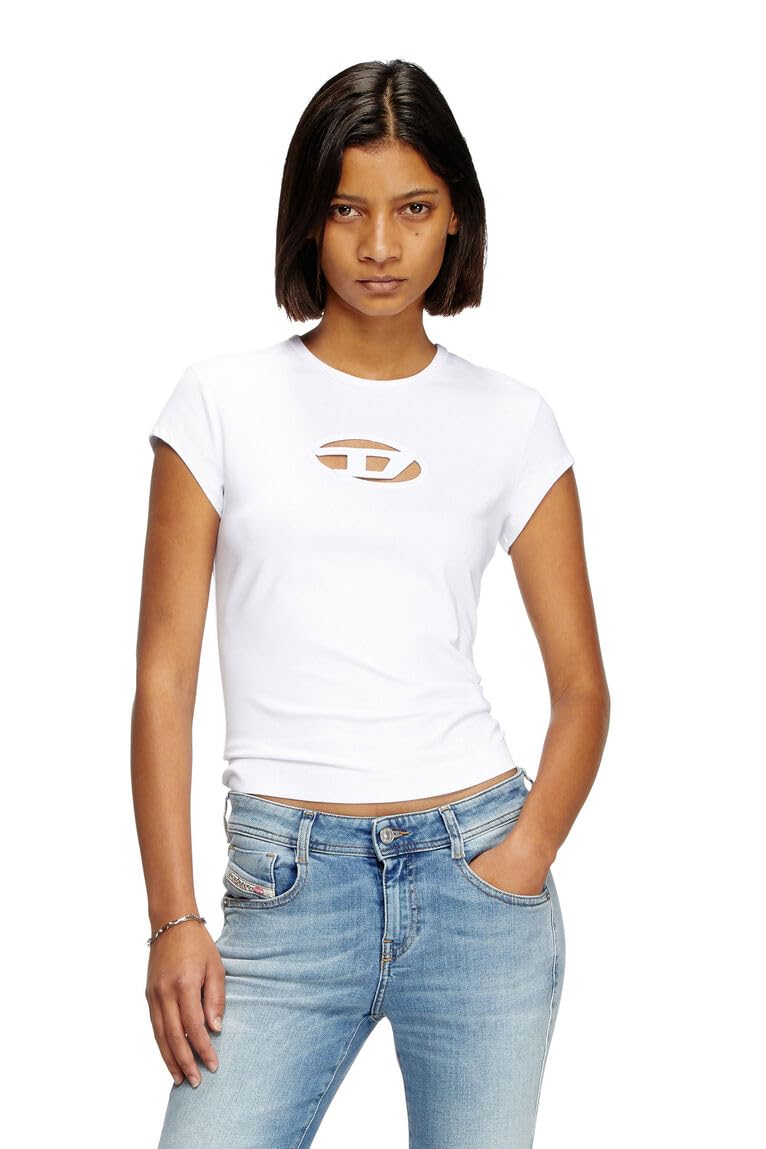 Amazon.com: Diesel Women's Slim Fit Logo T-Shirt – Stretch Cotton