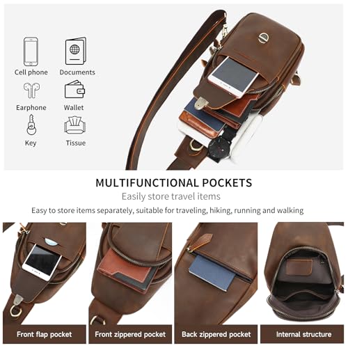 Image of NIUCUNZH Genuine Leather Sling Bag Front Metal-Latch Crossbody Bags Handmade Vintage Chest Shoulder Backpack for Women Men