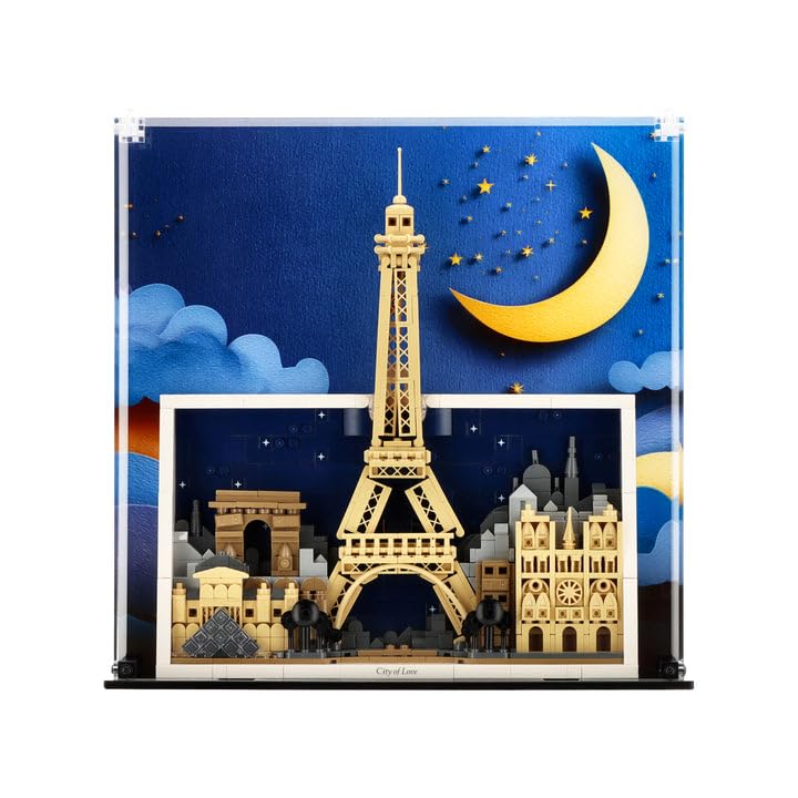 Display Case Compatible with LEGO 21064 Paris – City of Love - Freestanding Display Case, Printed Back Panel