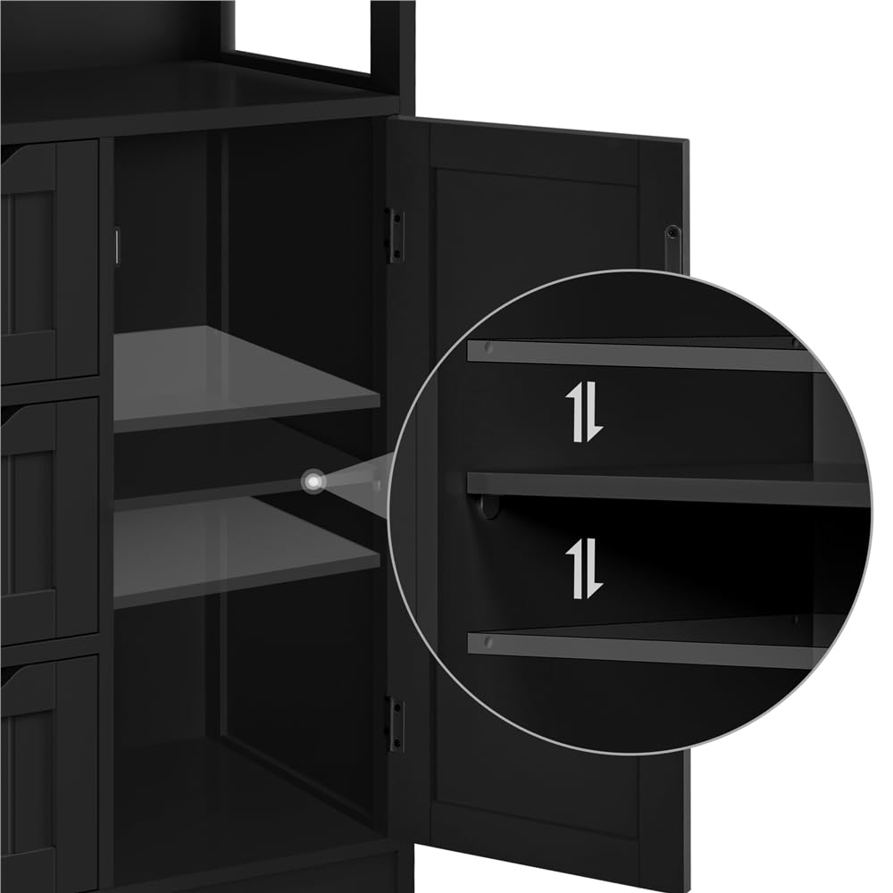 Yaheetech Badezimmerschrank, Unterschränke Beistellschrank, Badschrank mit 3 Schubladen und 1 Tür, verstellbare Regalebene, Wohnzimmer/Küche/Flur, Schwarz