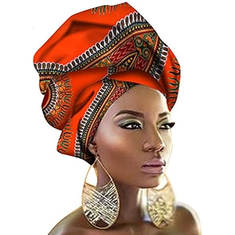 HZQIFEI Women's African Print Turban Head Scarfs and Wraps Ladies African Turbans for Girls Ethnic Tribal Classic African Head Wrap (Style#16) Cover