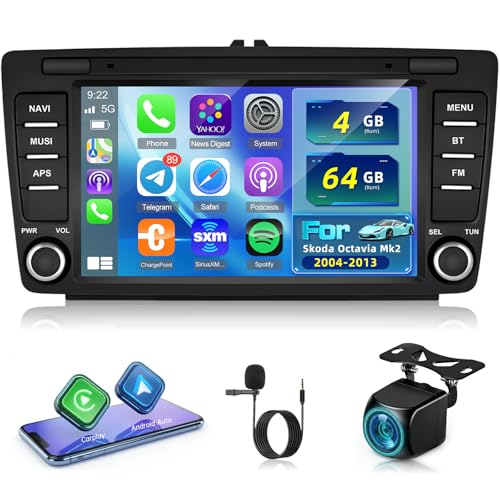 NHOPEEW 4+64G Autoradio Android pour Skoda Octavia Mk2 2004-2013 - Autoradio 8 Pouces avec Carplay Android Auto GPS WiFi FM RDS EQ AI DSP + Caméra de recul