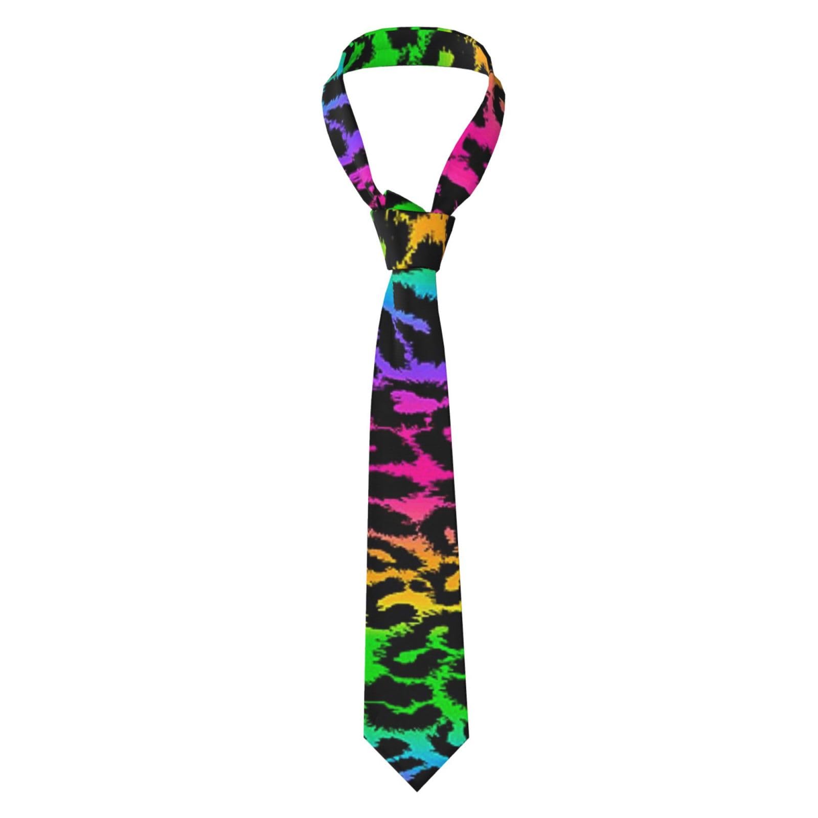 Poadnly Unisex As Picture Rainbow Leopard Print, Neckties Mens Ties Polyester Novelty Skinny Tie For Wedding Party