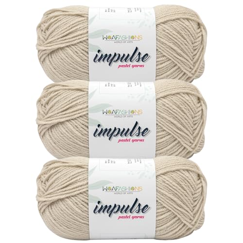 Image of WOAFashions Impulse Hand Knitting & Crochet Yarn, Premium Acrylic, 4 : Medium (Pearl Beige) (3x100gms / 3.5oz / 200mtr / 218yds)