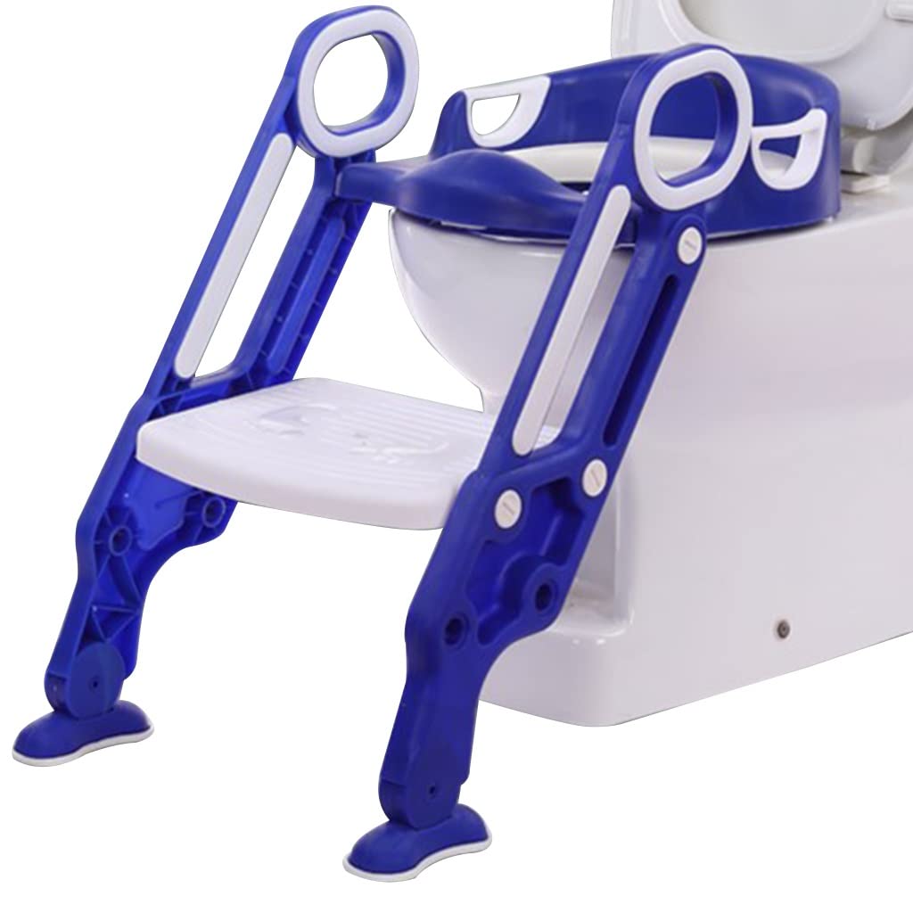 Potty Training Toilet Seat Boys and Girls Training Foldable Staircase Pose Toilet Training Seat 2 Levels of Height