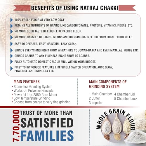 Image of Natraj Florence Di - ON Fully Automatic Domestic Flourmill Atta Chakki - Retains Nutrients High Capacity - 7 Sieves,1 HP Motor 7-10 Kg /Hr Grinding Capacity Aata Maker