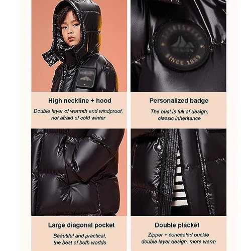 Mid-Length Thickened Children's Down Jacket, Warm Hooded, Fashionable Winter Clothing3