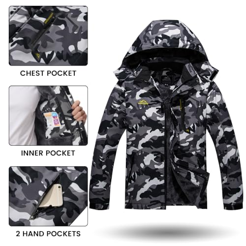 Image of TACVASEN Men's Winter Skiing Jackets Water Resistant Fleece Coats Insulated Thermal Snowboard Jacket Parka Raincoat with Hood